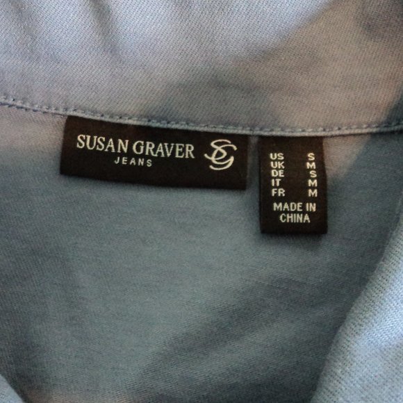 Susan Graver Women's Small Jacket Coat Cotton  Blue Unlined - Picture 3 of 8